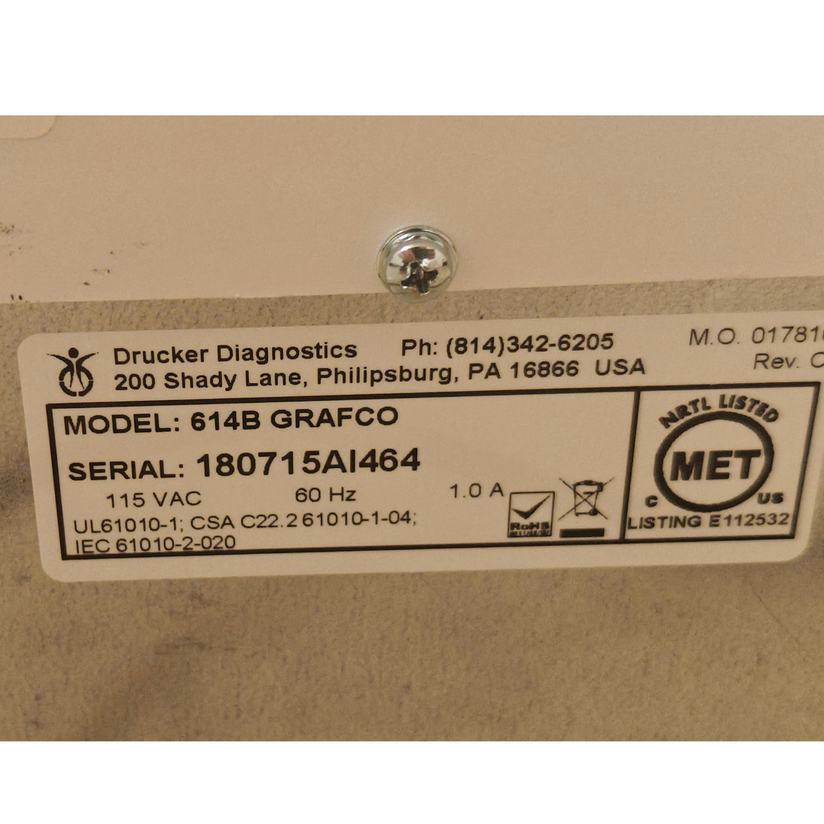 Grafco GF614B Laboratory Centrifuge 6-Place Rotor Drucker Diagnostics 3156 RPM