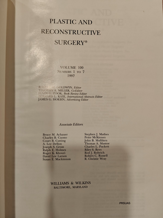 Plastic and Reconstructive Surgery Vol 100 No.1–7 1997 Hardcover Medical Journal