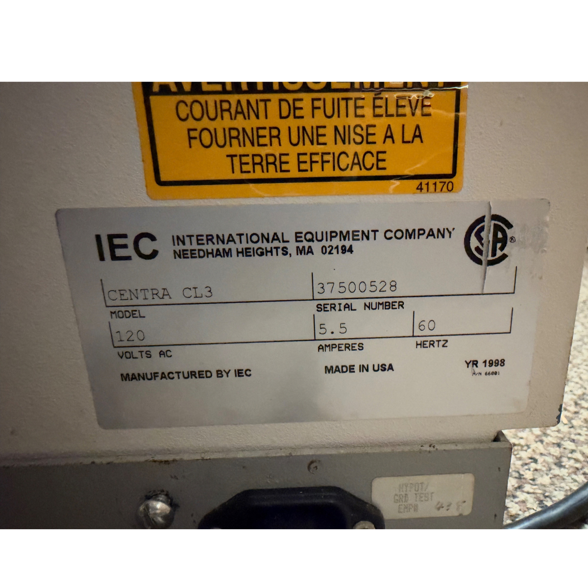 IEC Centra CL3 Benchtop Centrifuge with IEC 243 4-Place Rotor & Buckets | 120V