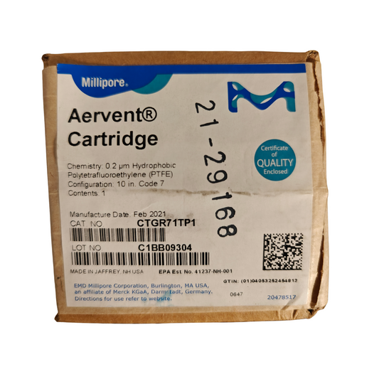 Millipore CTGR71TP1 Aervent 0.2µm PTFE Filter Cartridge 10" Code 7 | NEW