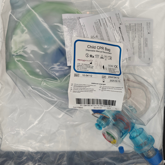 Mercury Medical 6 Pack Disposable Child CPR Bags w/ Manometer & Hyperinflation System