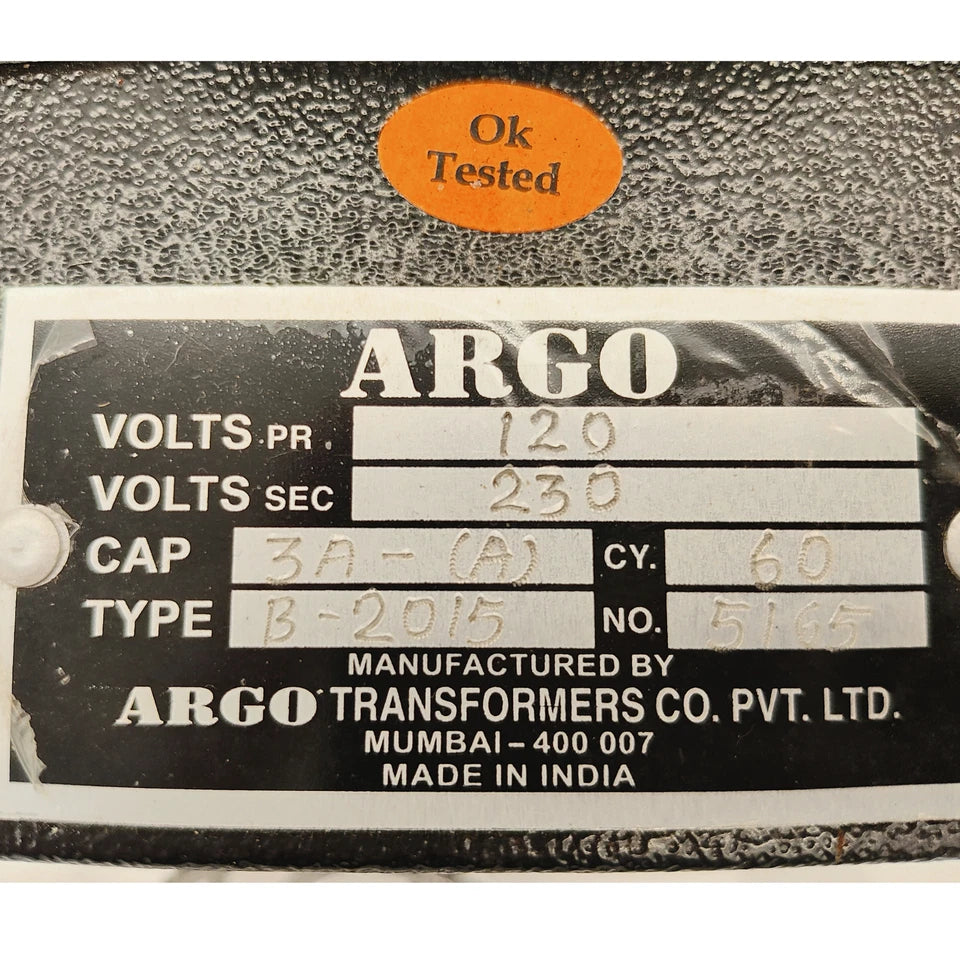 ARGO B-2015 transformer specification label No. 5165