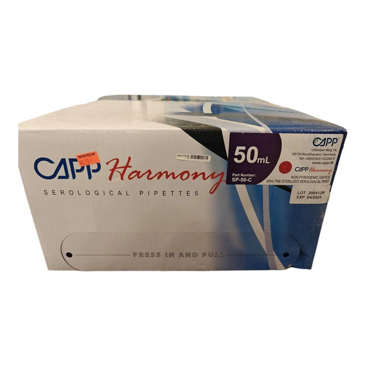Label on Harmony 50 mL serological pipettes sterile case