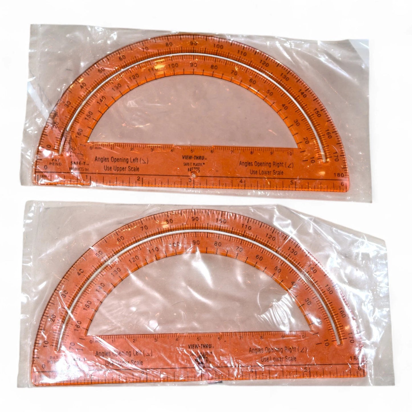Hand2Mind Safe-T Protractor for Kids 180° Geometry Tool, Orange (2-PACK)