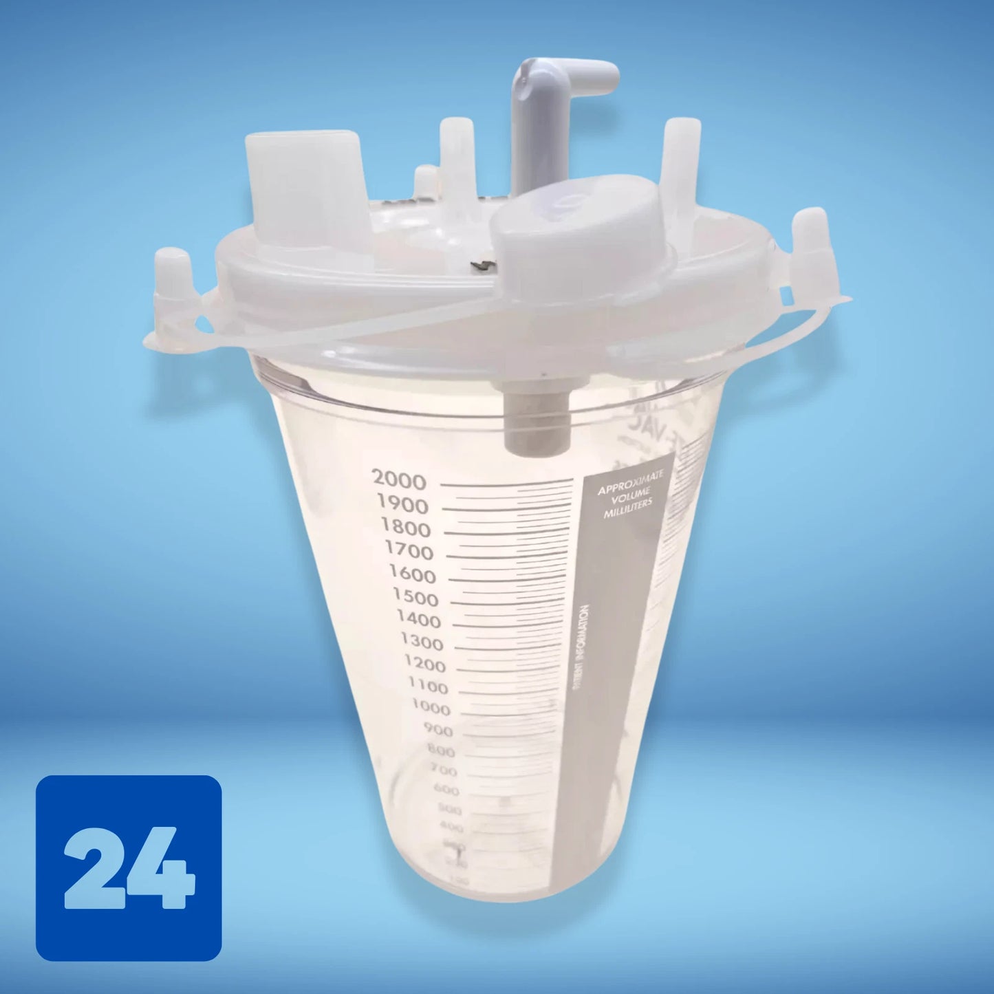 (24 Case) MediChoice 2000cc Disposable Suction Canisters with Lid and 2 Elbows