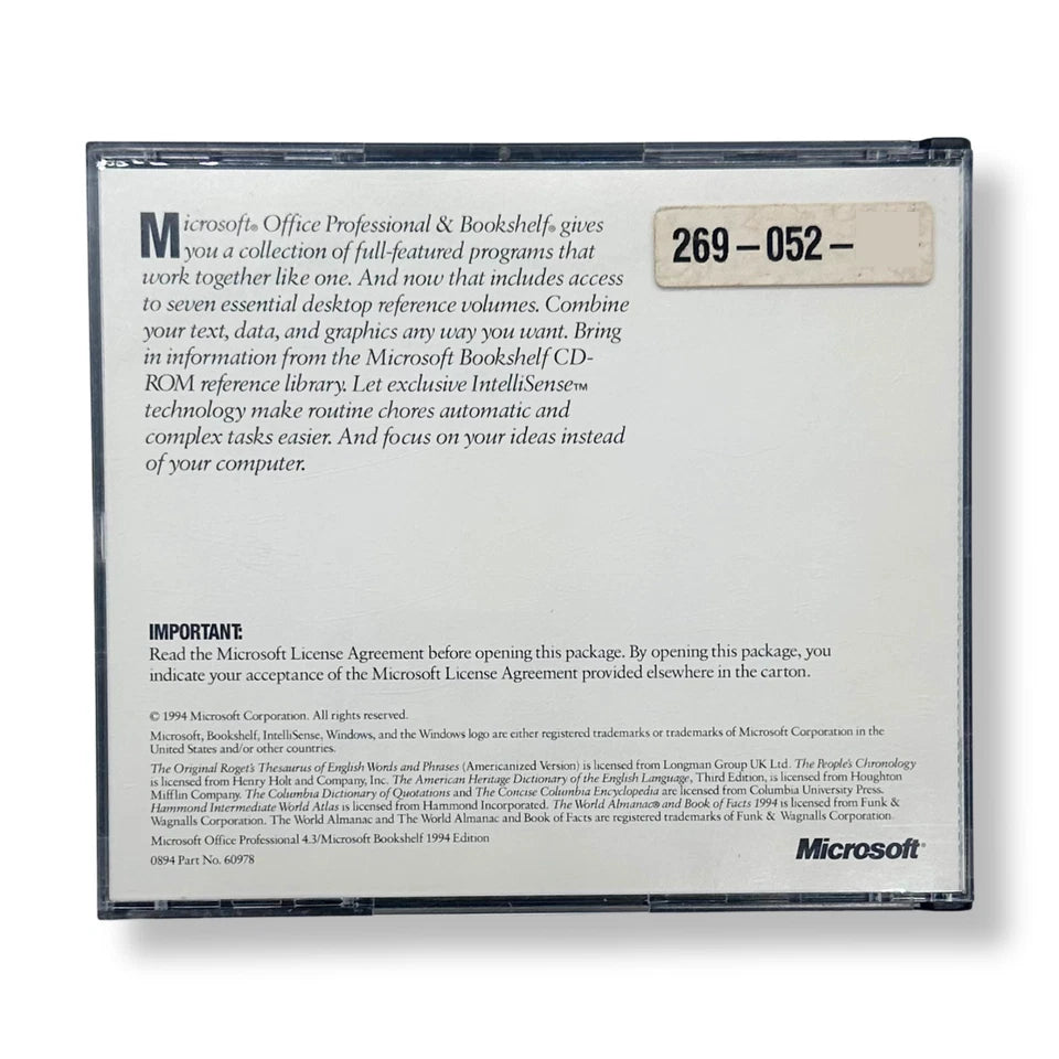Microsoft Office Professional and Bookshelf Software CD | 1994 Vintage Windows
