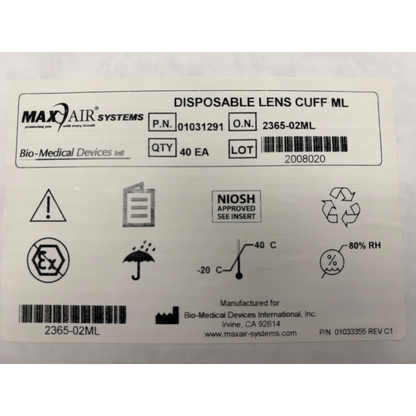 MaxAir Systems 2365-02ML Disposable Lens Cuff ML Face Shields NEW Box of 40