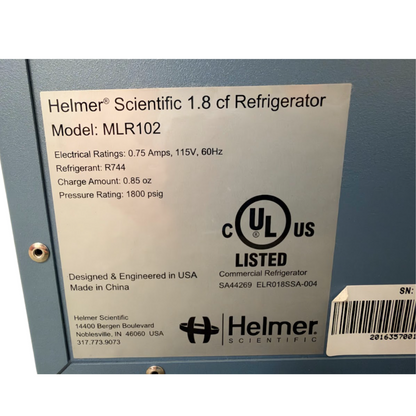 Helmer Scientific MLR102 1.8 cu ft Medical Countertop Refrigerator Fridge Lab