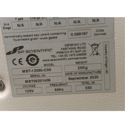 SP Scientific Genevac miVac Speed Trap MST-12060-C00 Lab Cold Trap 120V