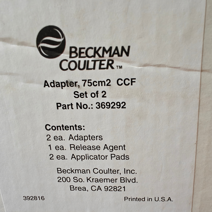 Beckman Coulter Adapter 75cm² CCF Set of 2 | Part No. 369292 | New