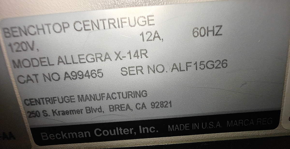 Beckman Allegra X-14R Refrigerated Centrifuge SX4750A Rotor + Buckets & Adapters