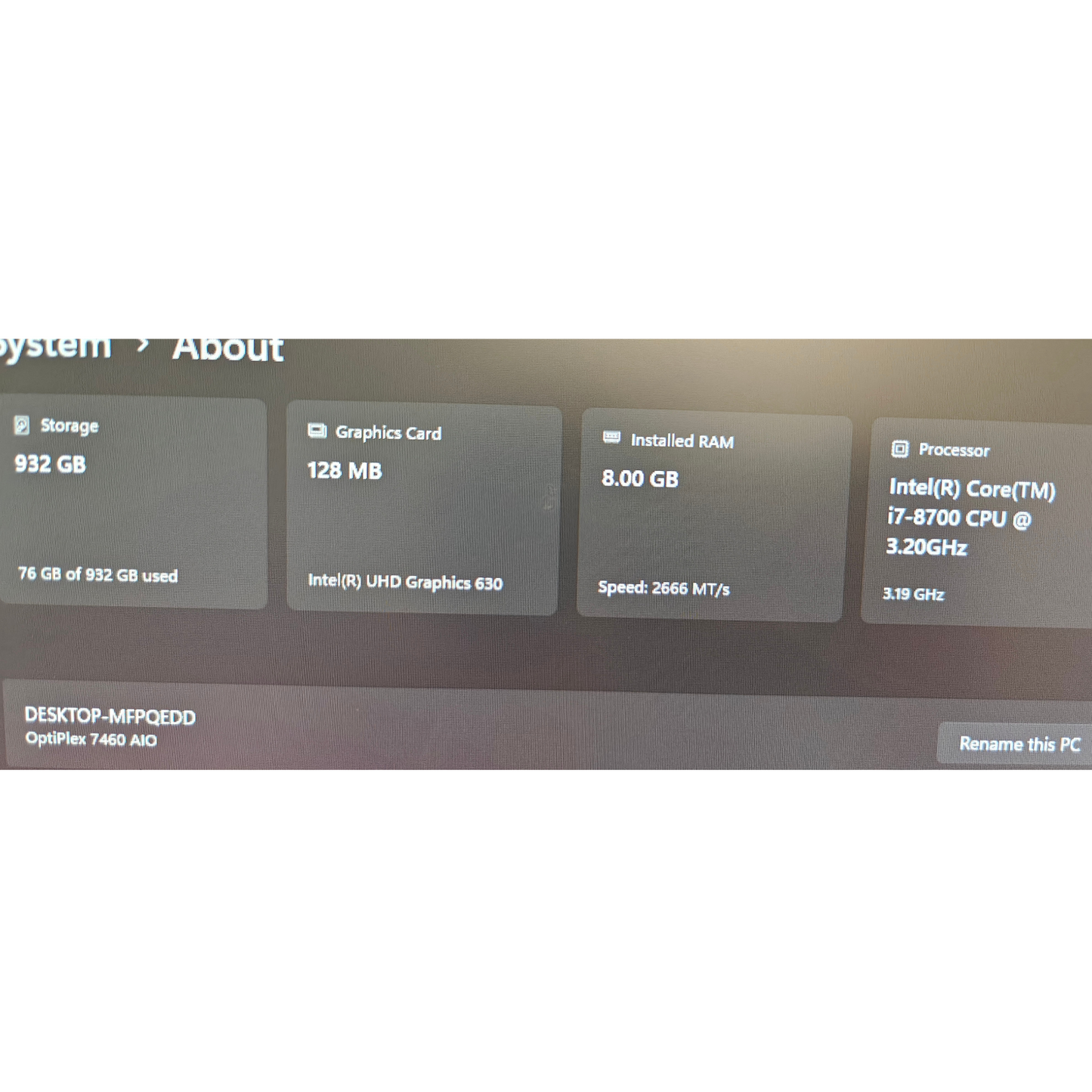 Dell OptiPlex 7460 23.8" All-in-One i7-8700 8GB RAM 1TB NVMe SSD Windows 11 Pro
