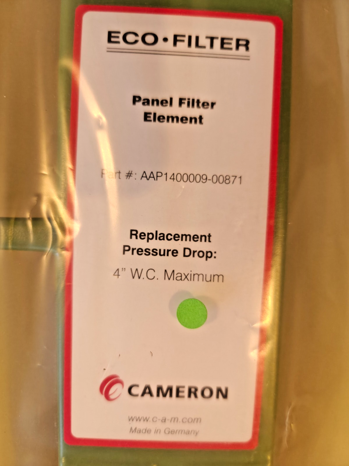 Cameron F9 Panel Air ECO Filter 448x448x292mm Industrial HVAC | NEW