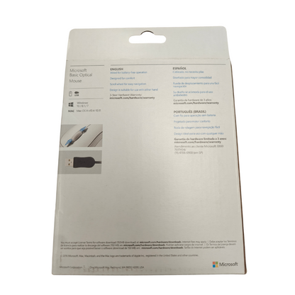 Microsoft P58-00062 Model 1113 Basic Optical Mouse Wired USB White PC Mac NEW