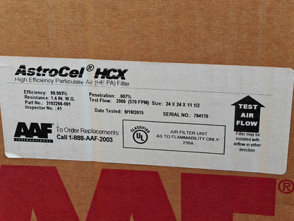 AAF  Flanders AstroCel HCX HEPA Air Filter | 3102266-001 24x24x11.5 | NEW