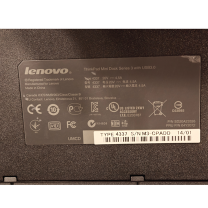 Lenovo ThinkPad 04Y2072 Mini Dock Series 3 USB 3.0 Type 4337 Port Replicator