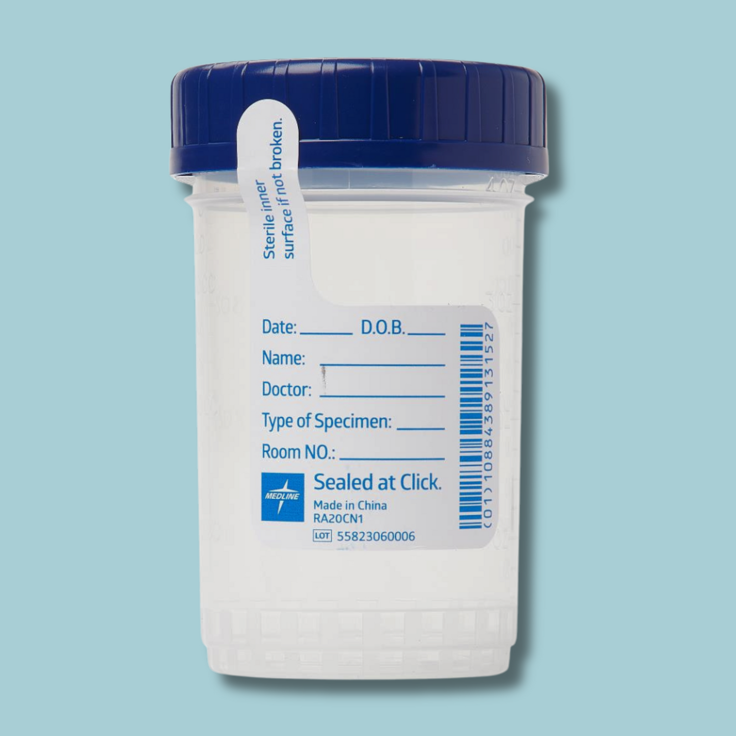 4oz Sterile Urine Sample Cup, Click-N-Close Lid, Specimen Container w/ ID Label