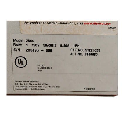 Thermo Scientific 51221035 Digital Circulating Water Bath - Model 2864