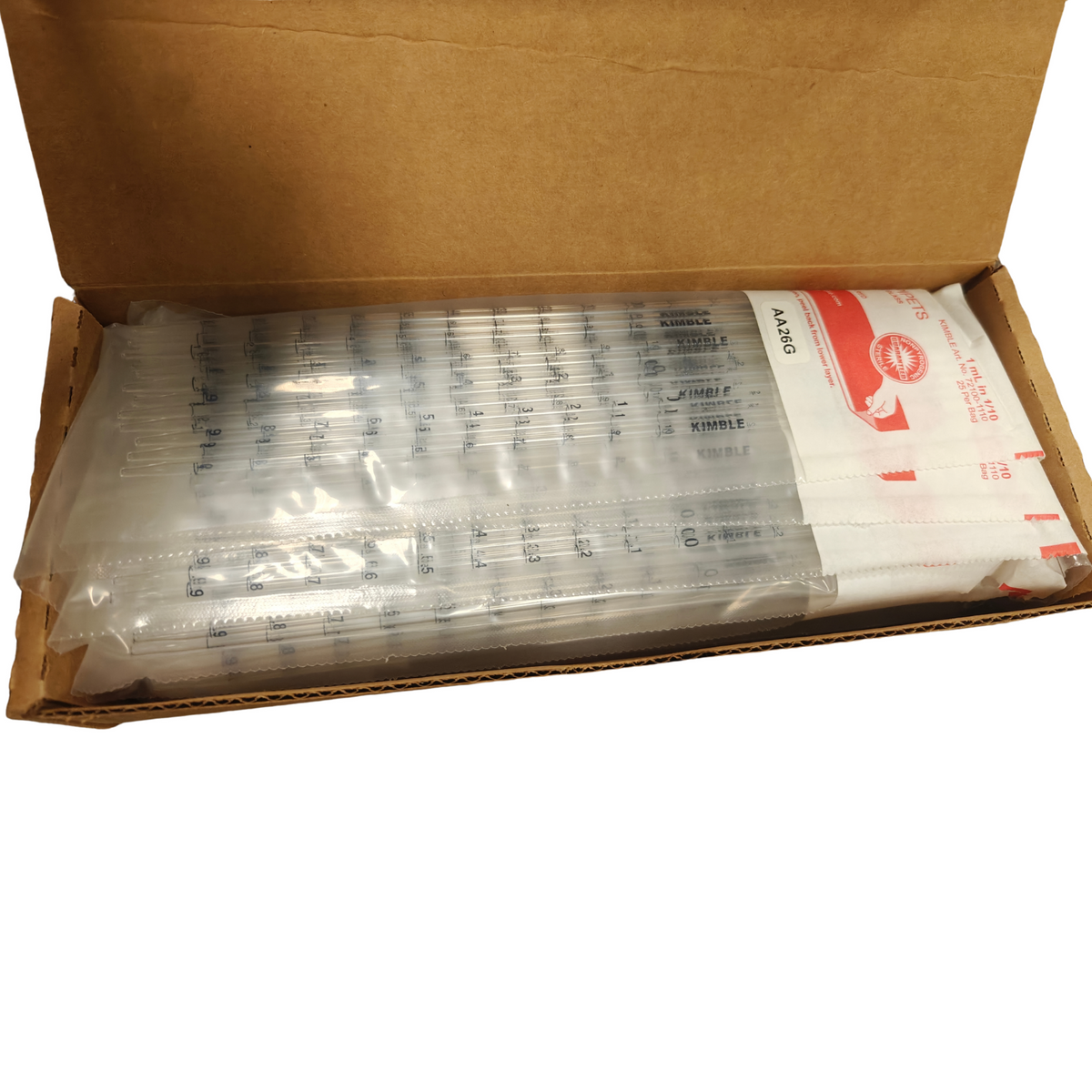 Kimble 72100-1110 Glass Serological Pipets 1mL Sterile Plugged Box of 250