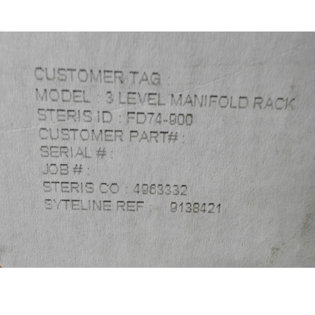 STERIS FD74-900 3 Level Manifold Rack Multi-Level Washer Reliance Series OEM NEW
