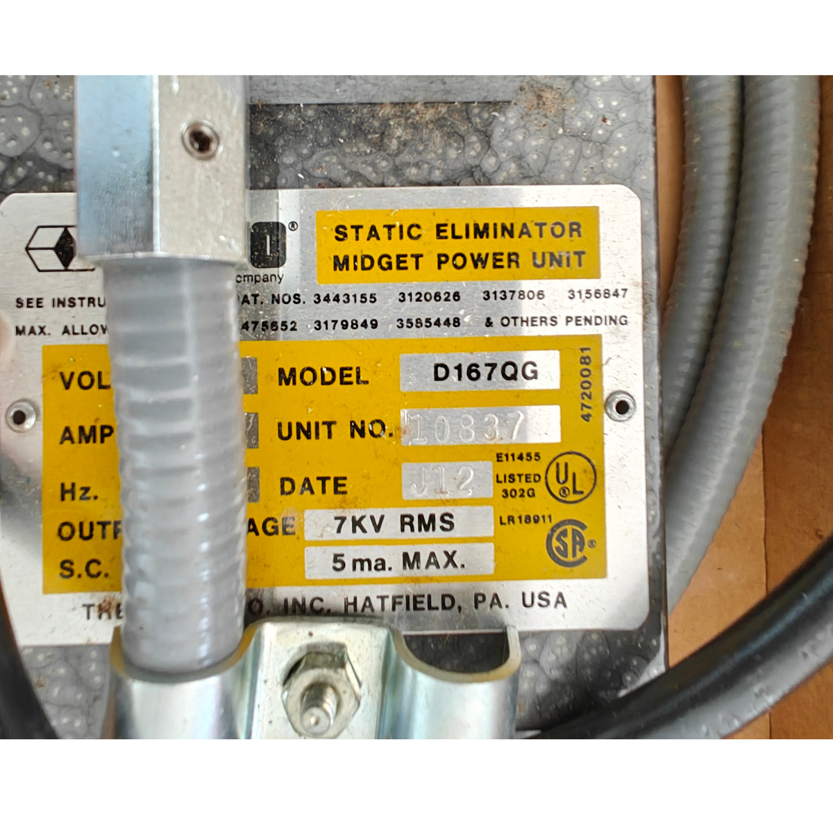 Simco Midget Power Unit D167QG with Static Eliminator Ionizing Air Gun 7KV 115V