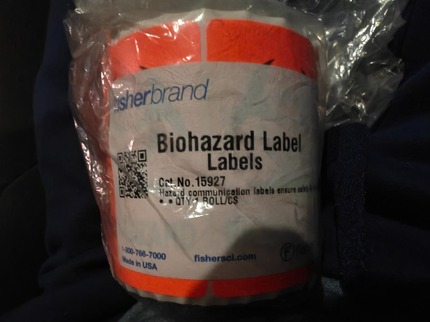 Fisherbrand 15927  3" x 2" Biohazard Labels Roll Warning Tape 500/Pk | NEW