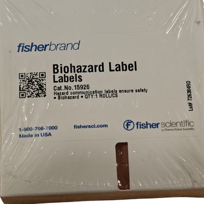 Fisherbrand 15926  1" x 1" Biohazard Labels Roll Warning Tape 1000/Pk | NEW