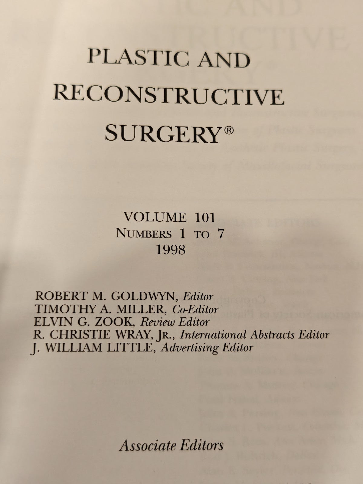 Plastic and Reconstructive Surgery Vol 101 Nos 1–7 1998 | 2-Book Hardcover Set