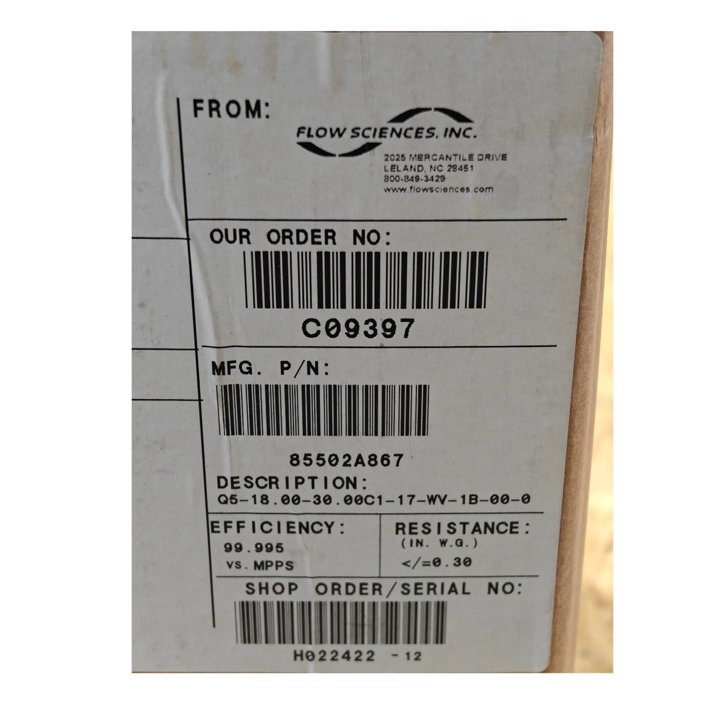 Flow Sciences 85502A867 HEPA Filter with handle Sub-Assembly 18"x30" | NEW