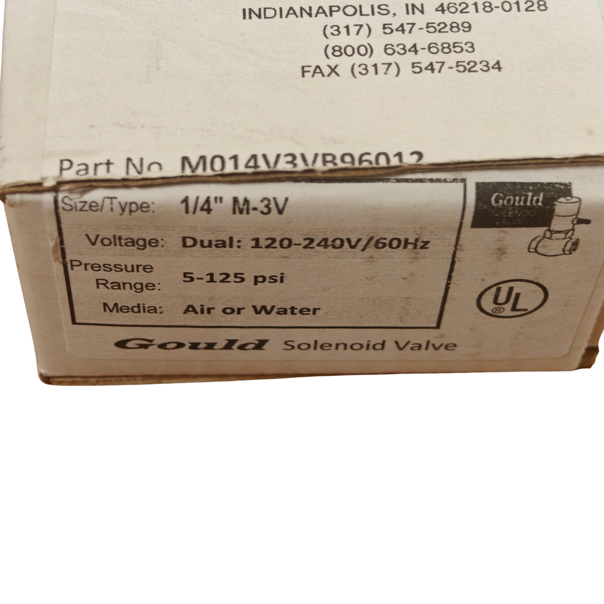 J.D. Gould M014V3VB96012 M-3V Velvetrol 1/4" Solenoid Valve 120/240V Air Water