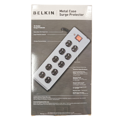 Belkin F9D1000-15 10-Outlet Metal Case Surge Protector 15ft Heavy Duty Cord NEW