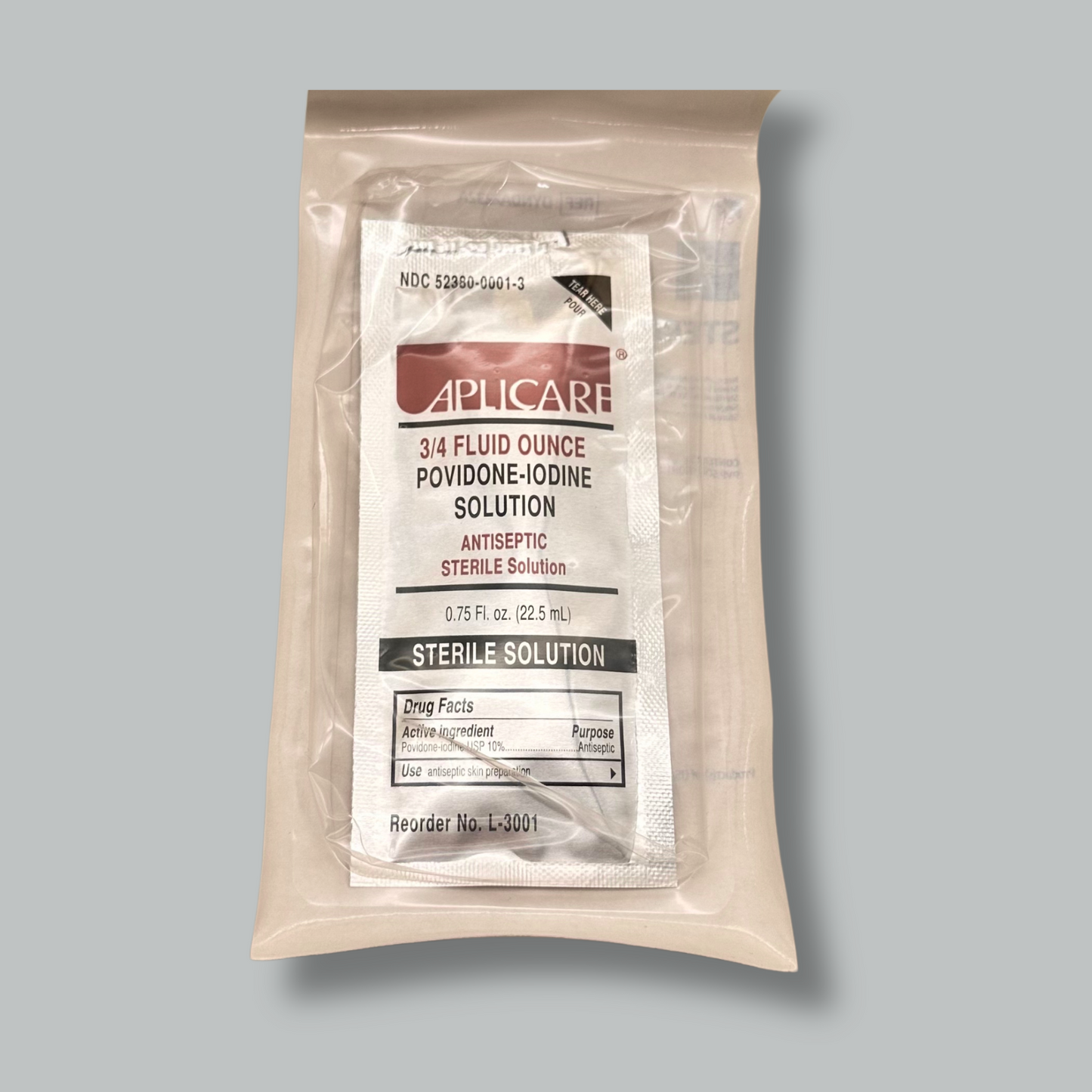 Case of 100 Povidone Iodine Liquid Antiseptic Solution Pouches (STERILE) PVP SLN