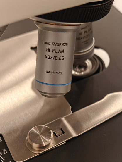 Leica DM750 Binocular Microscope w/ 4 HI PLAN Objectives 4x 10x 40x 100x Oil