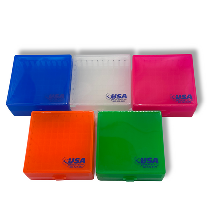 USA Scientific 100-Well 2in Cryogenic Freezer Tube Storage Box - Choose Color
