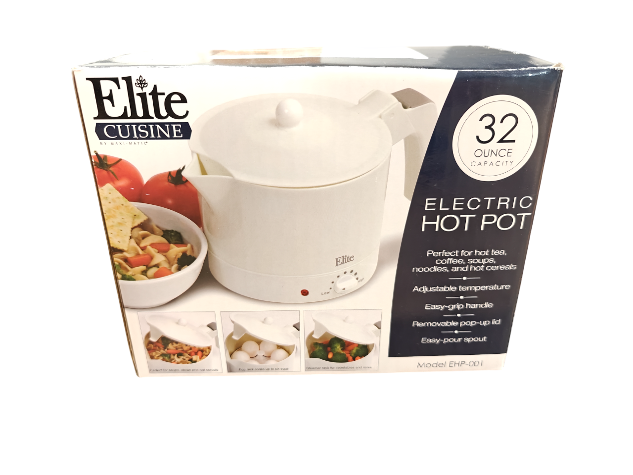 EHP-001 Elite Cuisine 32oz Electric Hot Pot Kettle Adjustable Temperature