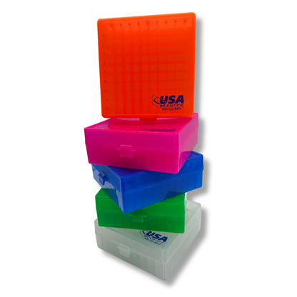 USA Scientific 100-Well 2in Cryogenic Freezer Tube Storage Box - Choose Color