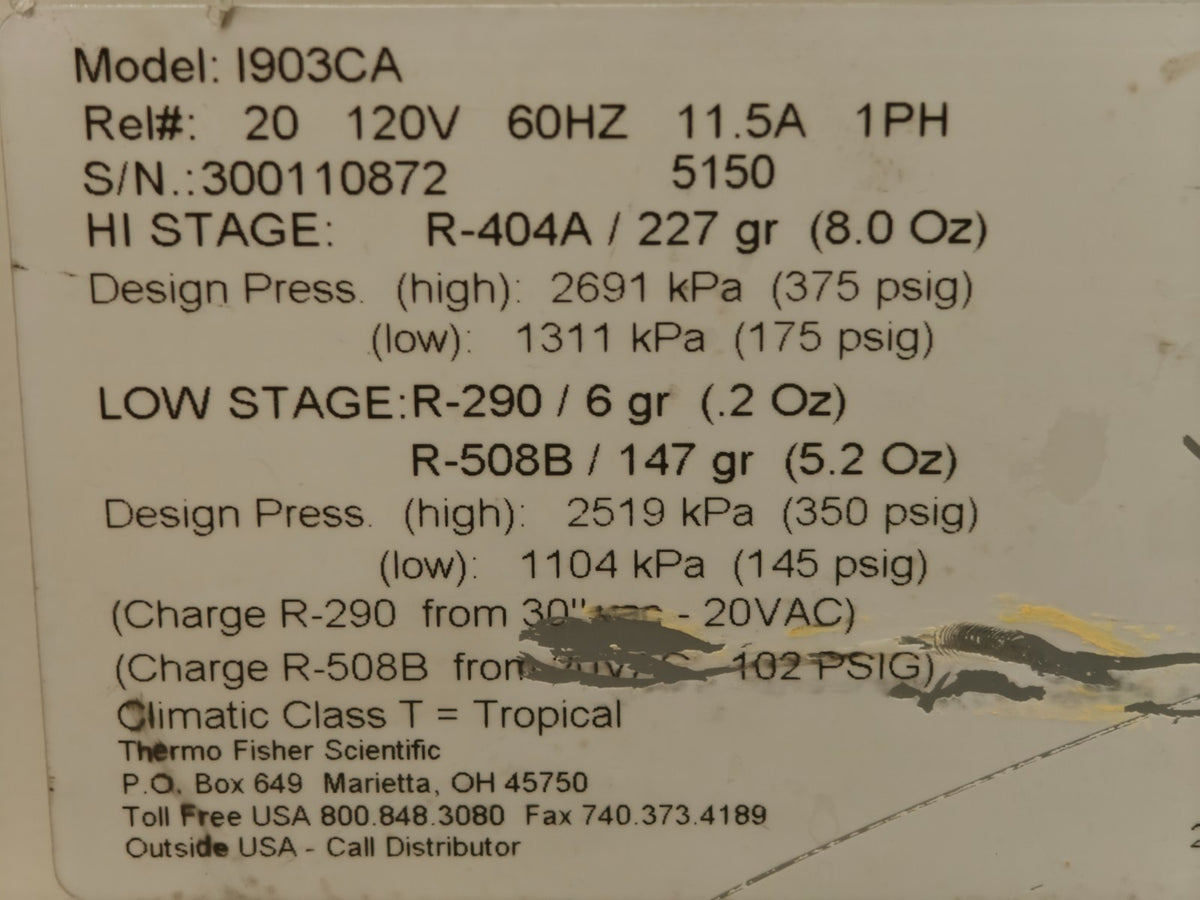 Fisher Scientific Isotemp I903CA ULT Lab Chest Freezer -86°C with Chart Recorder