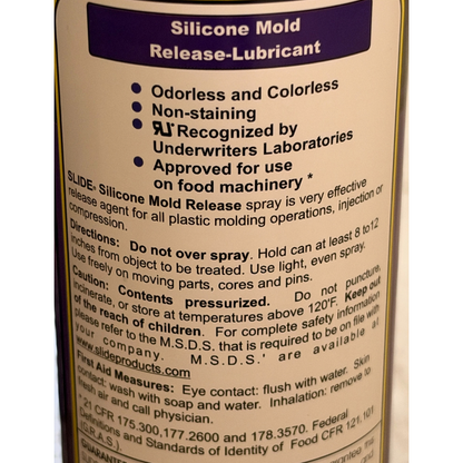 Slide Silicone Mold Release Lubricant Spray Non-Staining Case of 9 Cans - NEW