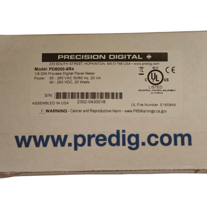Precision Digital PD6000-6R4 PROVU 1/8 DIN Process Digital Panel Meter 85-265V