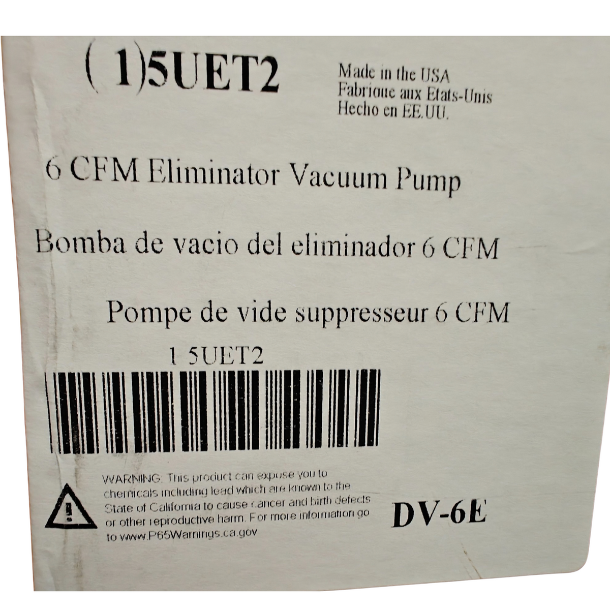 JB Industries Eliminator DV-6E 6 CFM Vacuum Pump 1/2 HP HVAC Refrigeration
