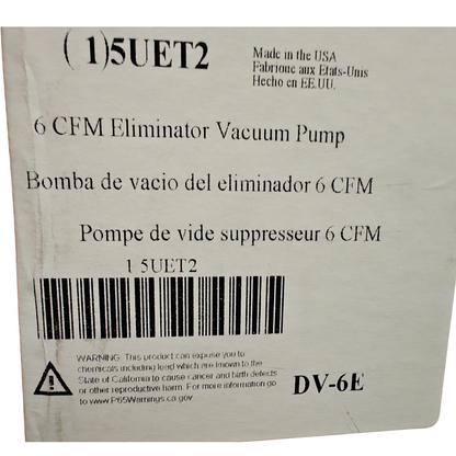 JB Industries Eliminator DV-6E 6 CFM Vacuum Pump 1/2 HP HVAC Refrigeration