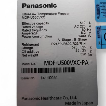 Panasonic MDF-U500VXC-PA Ultra-Low Temp Freezer -86°C TwinGuard ULT Lab Freezer