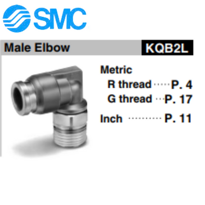 SMC KQB2L07-N01S Male Elbow Metal Fitting - One Touch Brass - UNF, NPT Threads