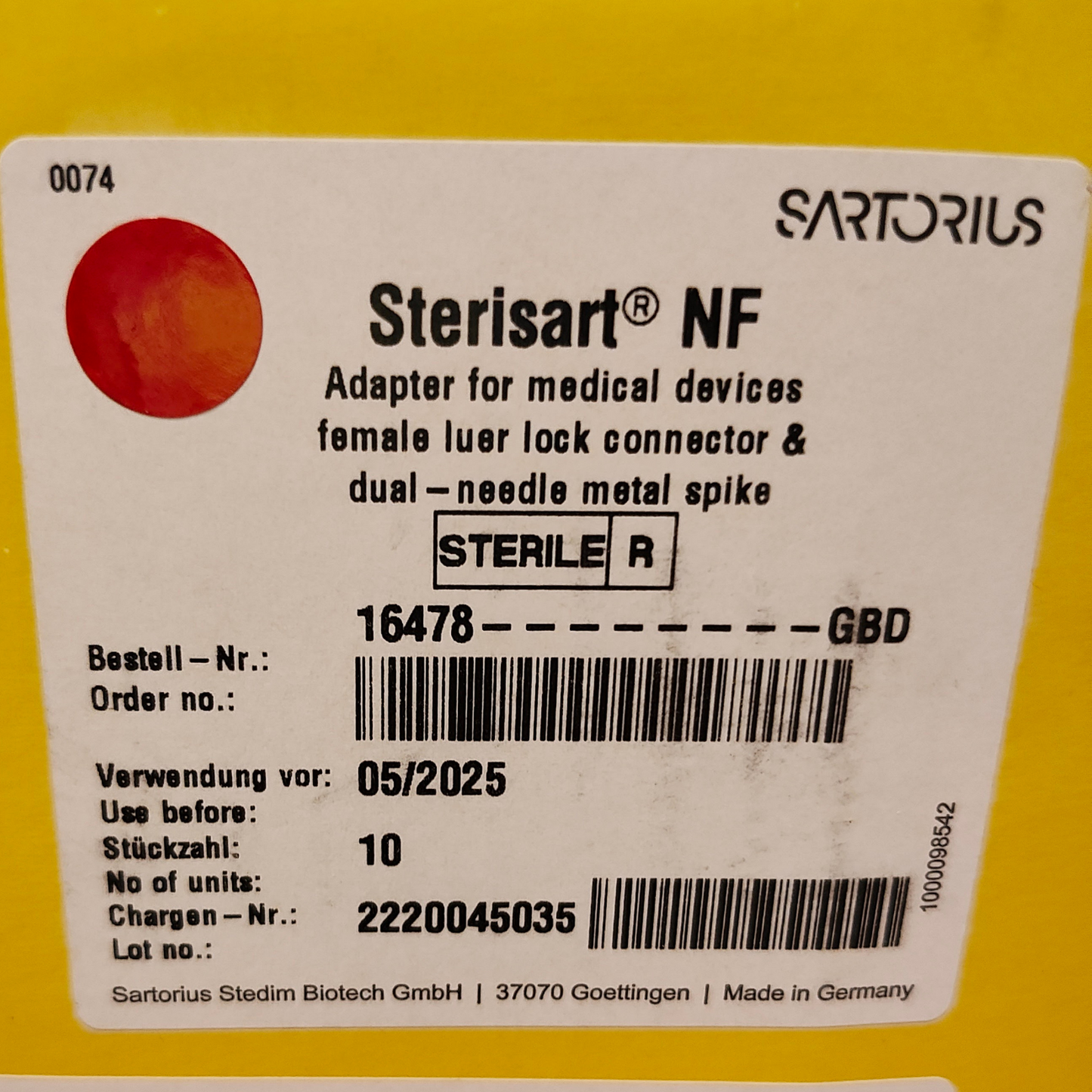 Sterisart NF Sterility Testing Luer Connector System [Exp 05/30/2025] #16478-GBD