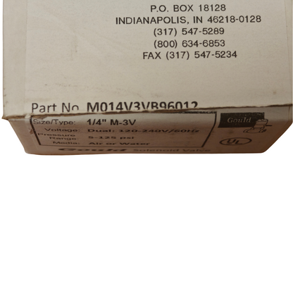 J.D. Gould M014V3VB96012 M-3V Velvetrol 1/4" Solenoid Valve 120/240V Air Water