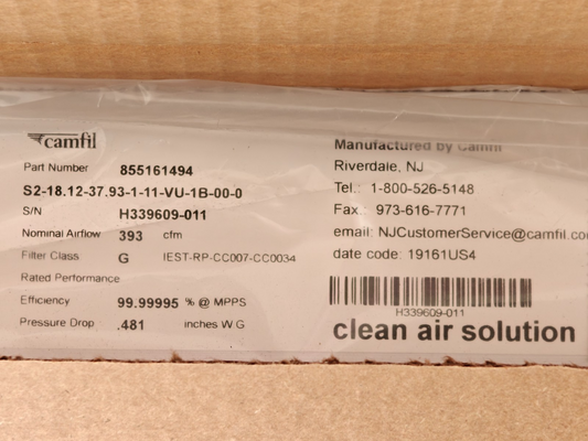 Camfil 855161494 Clean Air HEPA/ULPA Filter Panel 18.12"x37.93" | Set of 2 - NEW