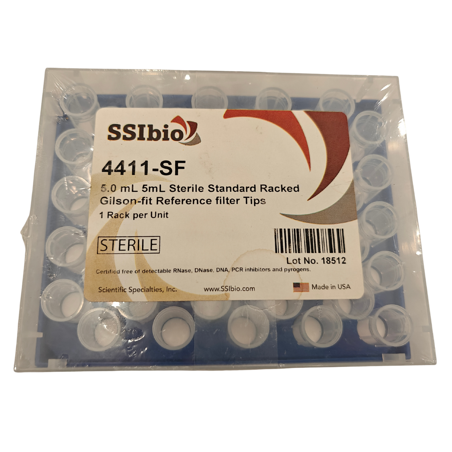 SSIbio 4411-SF 5 mL Macro Tips Gilson-Fit Racked Sterile Filter Pipette Tips NEW