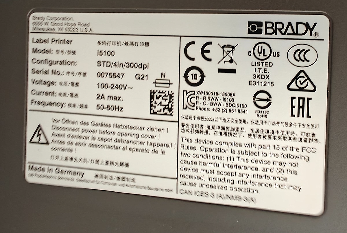 BRADY i5100 Label Printer, 300 dpi, Thermal Transfer, with Assorted Label Rolls