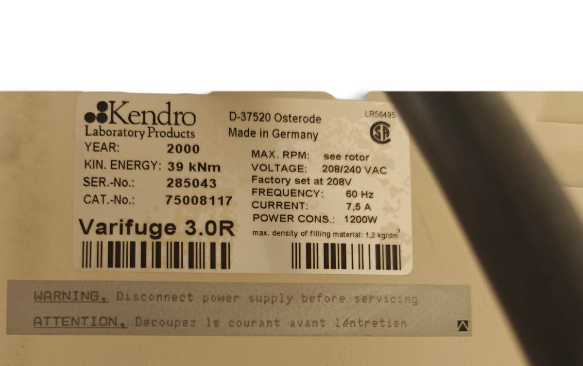 Kendro Heraeus Varifuge 3.0 R Refrigerated Floor-Standing Centrifuge 208/240 VAC