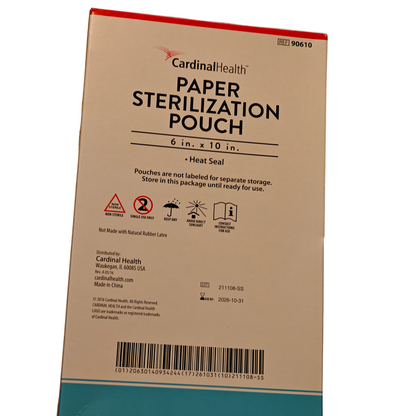 Cardinal Health 90610 Paper Sterilization Pouches 6" x 10" Heat Seal 200 | NEW